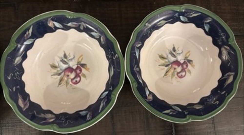 Set of (2) Tracy Porter Stonehouse Farm Collection Soup Bowl ~ Blue Green 8.5"
